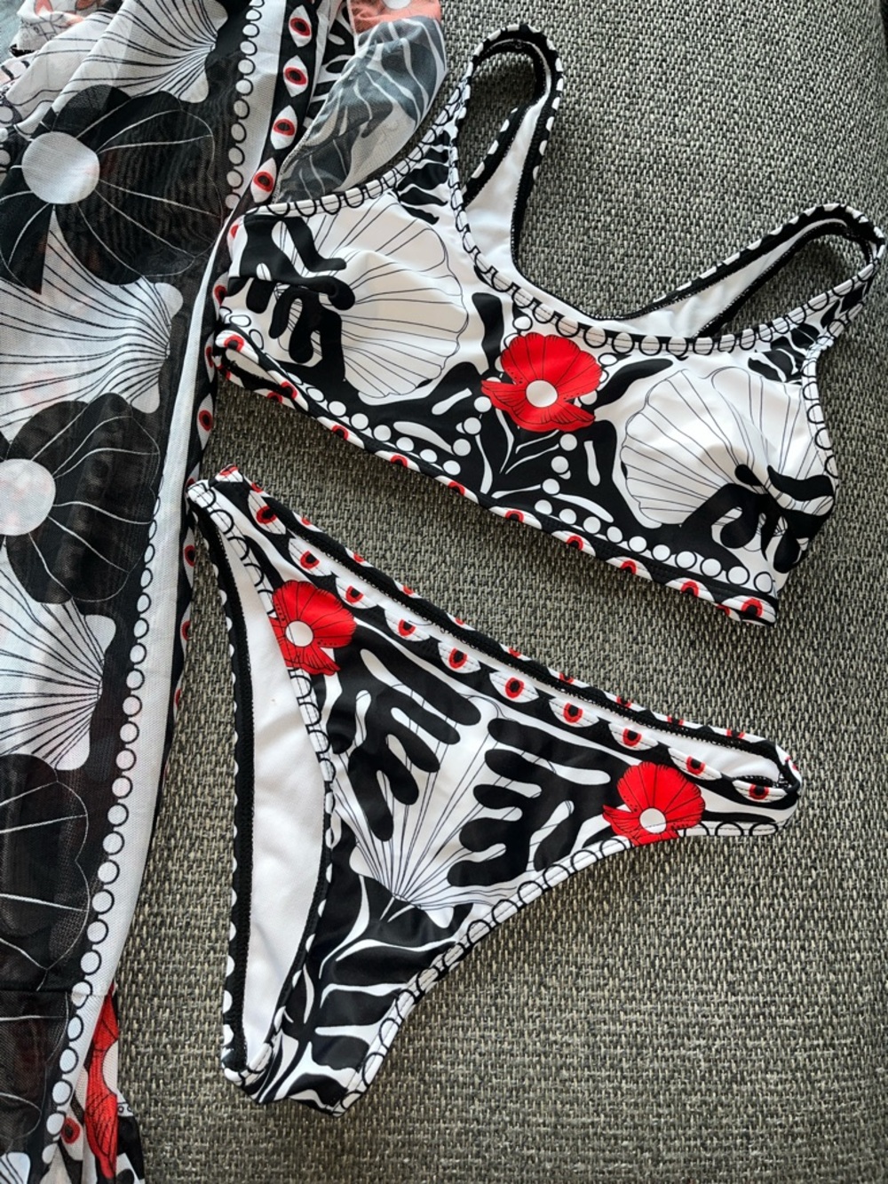 Boutique 9 Black White and Red Floral Bikini Set